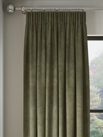 John Lewis Velvet Pair Lined Pencil Pleat Curtains, Khaki Green, W228 x Drop 274