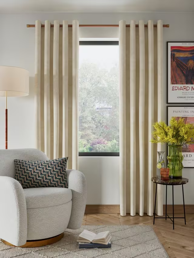 John Lewis Velvet Pair Lined Eyelet Curtains, Cream W228 x Drop 228cm