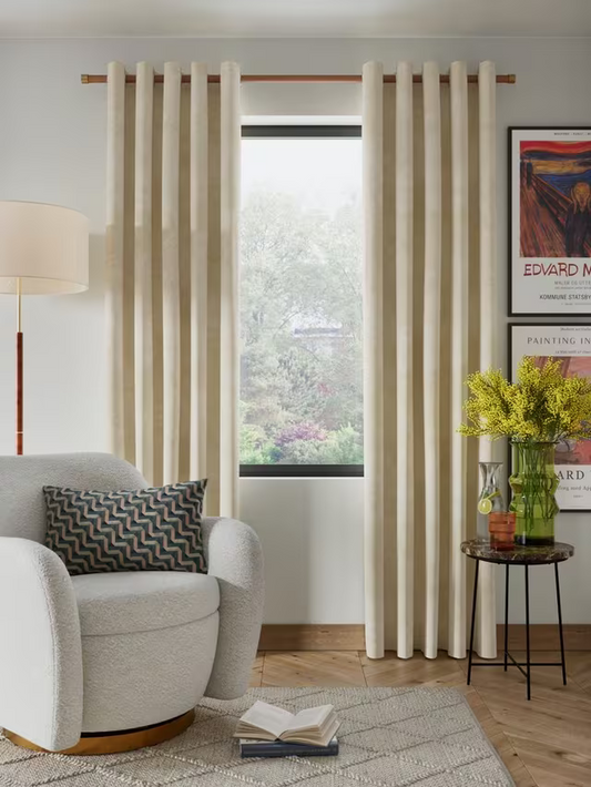 John Lewis Velvet Pair Lined Eyelet Curtains, Cream W228 x Drop 228cm