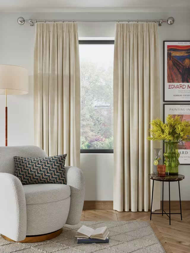 John Lewis Velvet Pair Lined Pencil Pleat Curtains, Cream, W228 x Drop 228cm