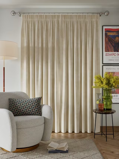 John Lewis Velvet Pair Lined Pencil Pleat Curtains, Cream, W228 x Drop 228cm