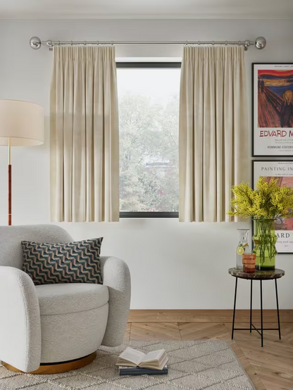 John Lewis Velvet Pair Lined Pencil Pleat Curtains, Cream, W228 x Drop 228cm
