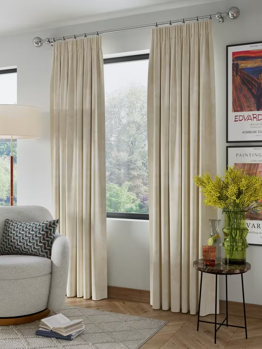 John Lewis Velvet Pair Lined Pencil Pleat Curtains, Cream, W228 x Drop 228cm