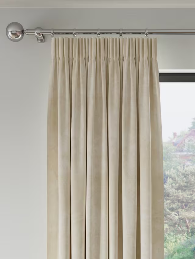 John Lewis Velvet Pair Lined Pencil Pleat Curtains, Cream, W228 x Drop 228cm