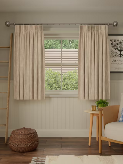 John Lewis Brushed Viscose Blend Pair Blackout Lined Pencil Pleat Curtains, Natural, W167 x Drop 228cm