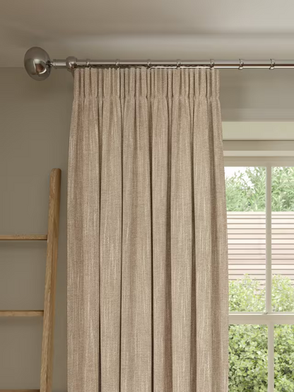 John Lewis Brushed Viscose Blend Pair Blackout Lined Pencil Pleat Curtains, Natural, W167 x Drop 228cm