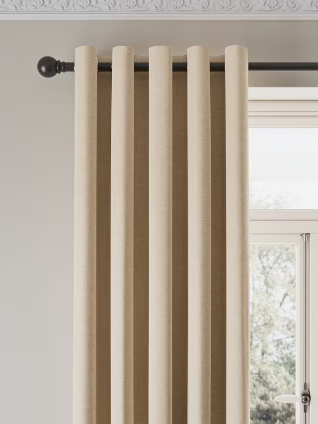 John Lewis Velvet Chenille Pair Heavyweight Thermal Lined Eyelet Curtains, Chalk Cream, W167 x Drop 182cm