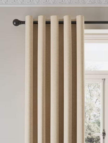 John Lewis Velvet Chenille Pair Heavyweight Thermal Lined Eyelet Curtains, Chalk Cream, W167 x Drop 182cm