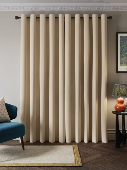 John Lewis Velvet Chenille Pair Heavyweight Thermal Lined Eyelet Curtains, Chalk Cream, W167 x Drop 182cm