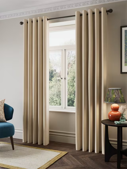 John Lewis Velvet Chenille Pair Heavyweight Thermal Lined Eyelet Curtains, Chalk Cream, W167 x Drop 182cm