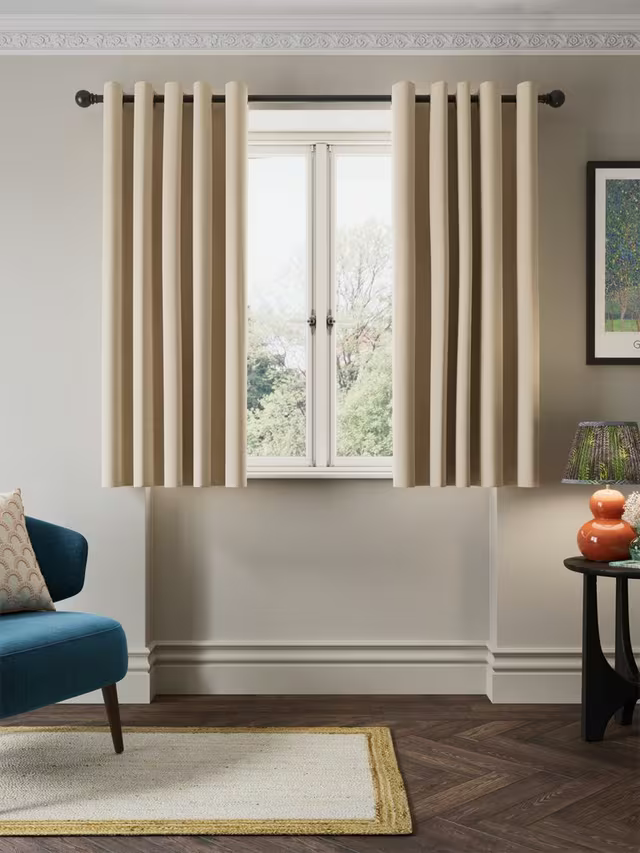 John Lewis Velvet Chenille Pair Heavyweight Thermal Lined Eyelet Curtains, Chalk Cream, W167 x Drop 182cm