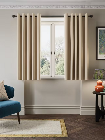 John Lewis Velvet Chenille Pair Heavyweight Thermal Lined Eyelet Curtains, Chalk Cream, W167 x Drop 182cm