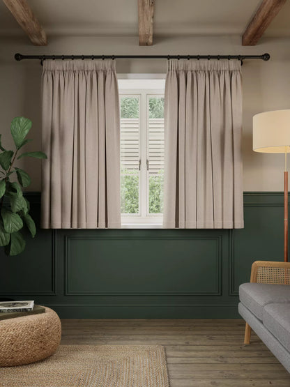 John Lewis Brushed Herringbone Pair Blackout Lined Pencil Pleat Curtains, Alabaster, W228 x Drop 137cm