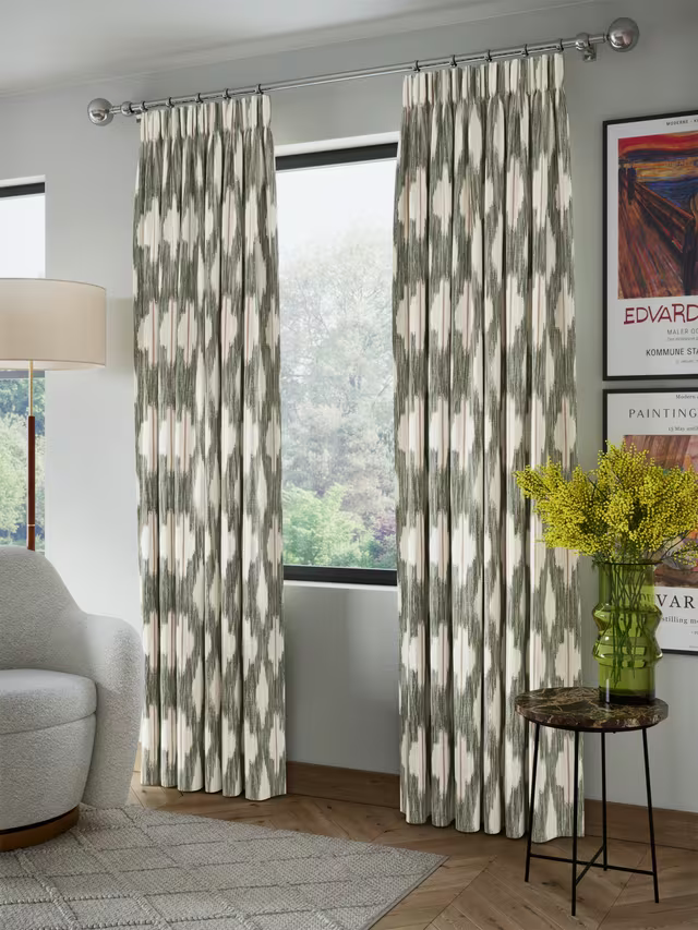 John Lewis Alta Weave Pair Lined Pencil Pleat Curtains, Avocado, W228 x Drop 182cm