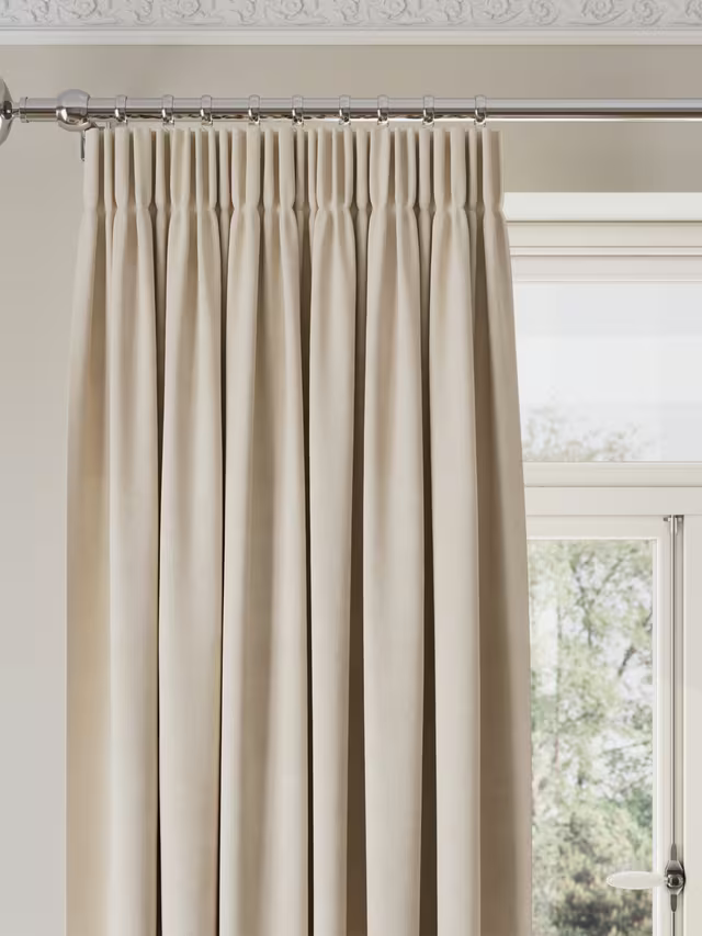 John Lewis Matt Velvet Pair Blackout Lined Pencil Pleat Curtains, Natural, W228 L137