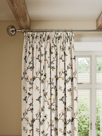 John Lewis Elena Floral Embroidery Pair Lined Pencil Pleat Curtains, Straw, W228 x Drop 228cm