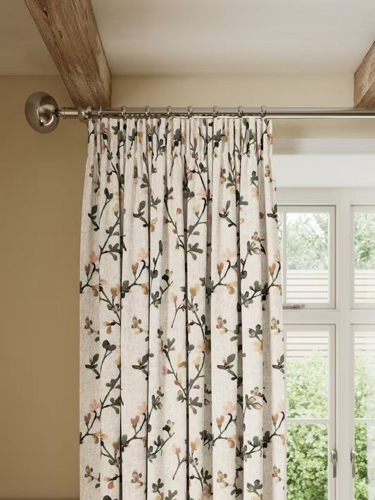 John Lewis Elena Floral Embroidery Pair Lined Pencil Pleat Curtains, Straw, W228 x Drop 228cm