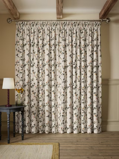 John Lewis Elena Floral Embroidery Pair Lined Pencil Pleat Curtains, Straw, W228 x Drop 228cm