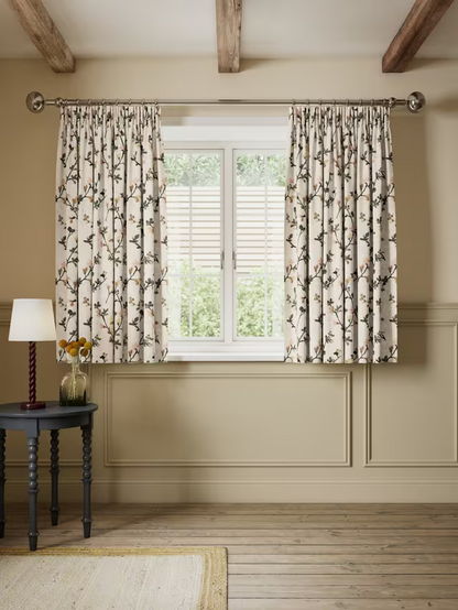 John Lewis Elena Floral Embroidery Pair Lined Pencil Pleat Curtains, Straw, W228 x Drop 228cm