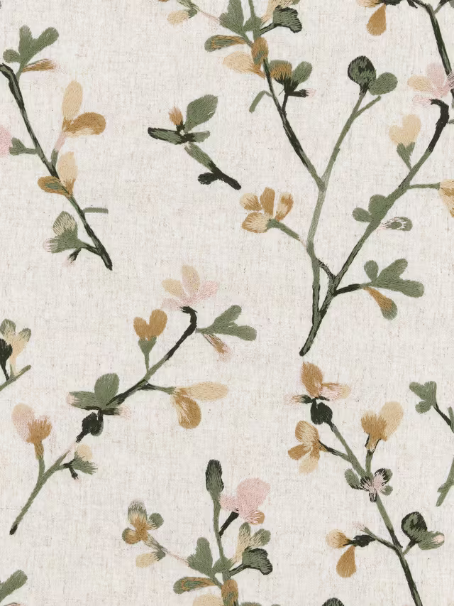 John Lewis Elena Floral Embroidery Pair Lined Pencil Pleat Curtains, Straw, W228 x Drop 228cm