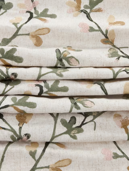 John Lewis Elena Floral Embroidery Pair Lined Pencil Pleat Curtains, Straw, W228 x Drop 228cm