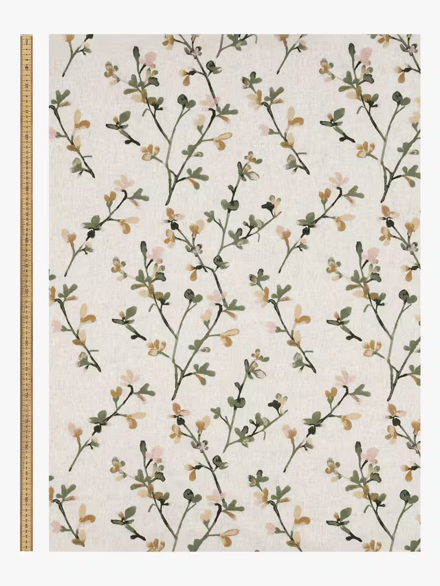 John Lewis Elena Floral Embroidery Pair Lined Pencil Pleat Curtains, Straw, W228 x Drop 228cm