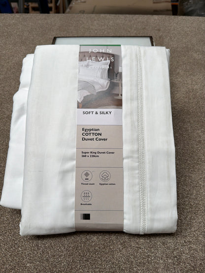 John Lewis Garda Egyptian Cotton Sateen Bedding, 400 Thread Count, White, Super King Duvet Cover