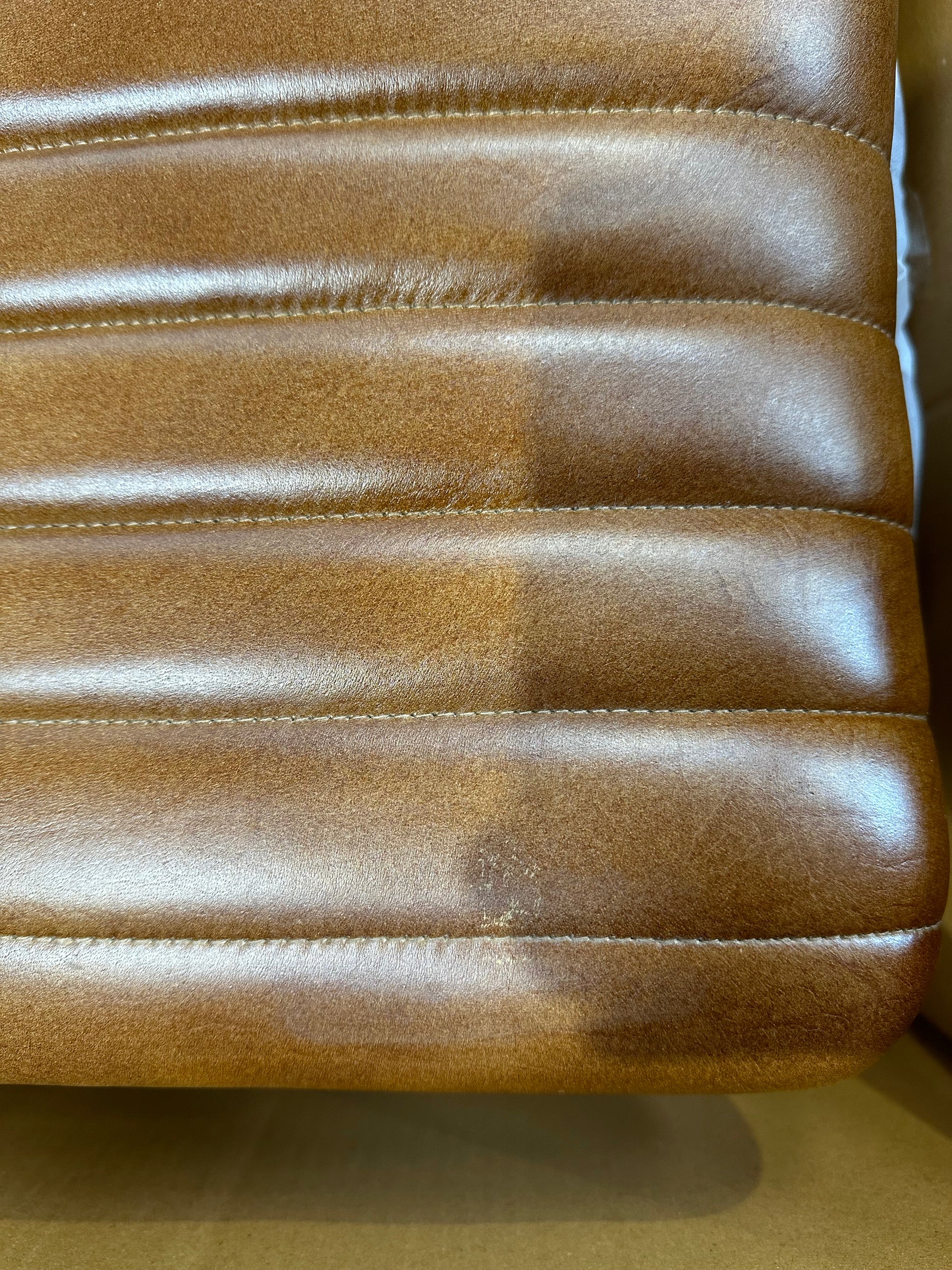 nkuku Narwana Ribbed Leather Stool, 75cm, Aged Tan