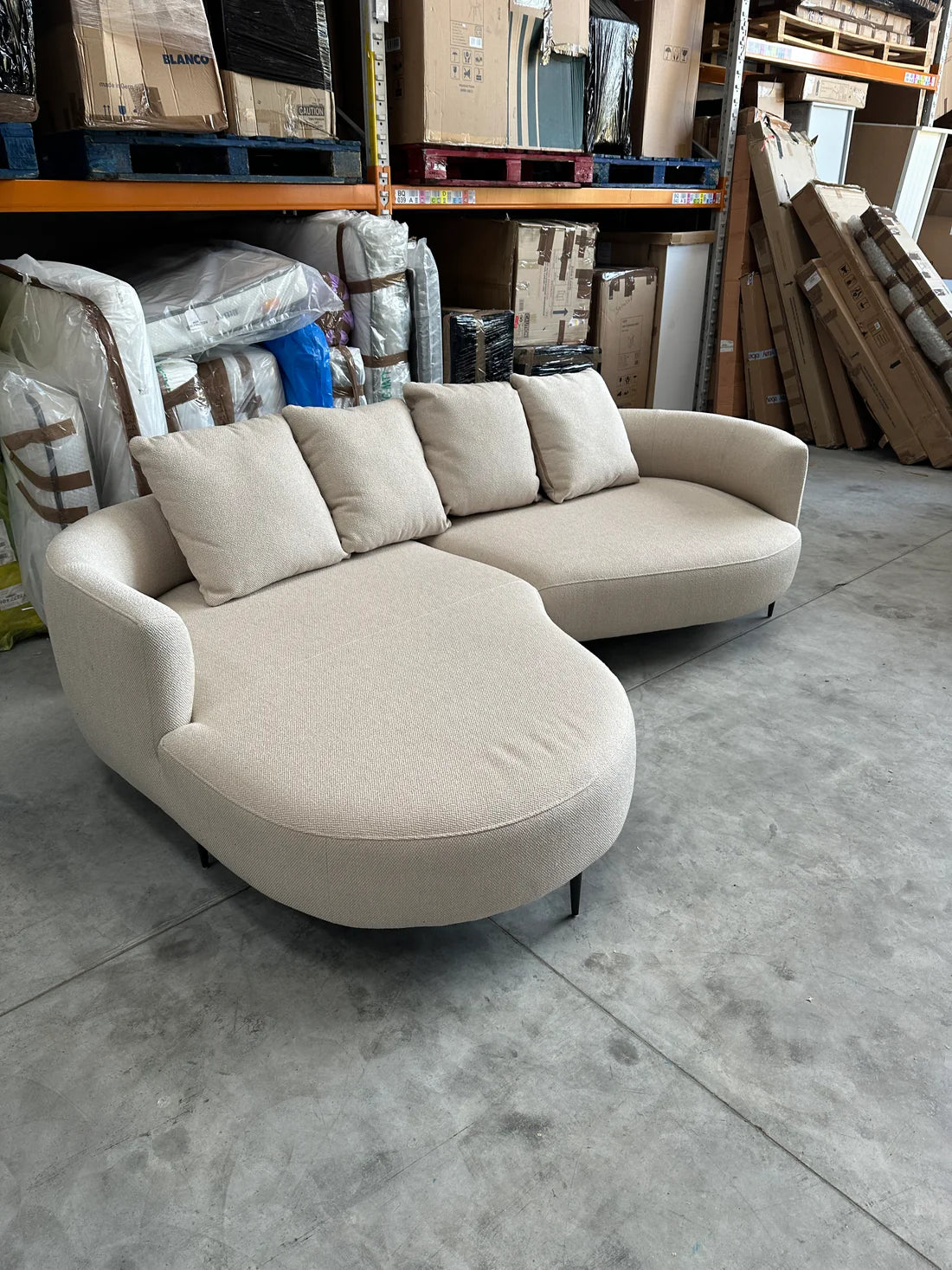 John Lewis Lozenge Grand 5 Seater LHF Chaise End Sofa, Metal Leg, Twisted Boucle Putty