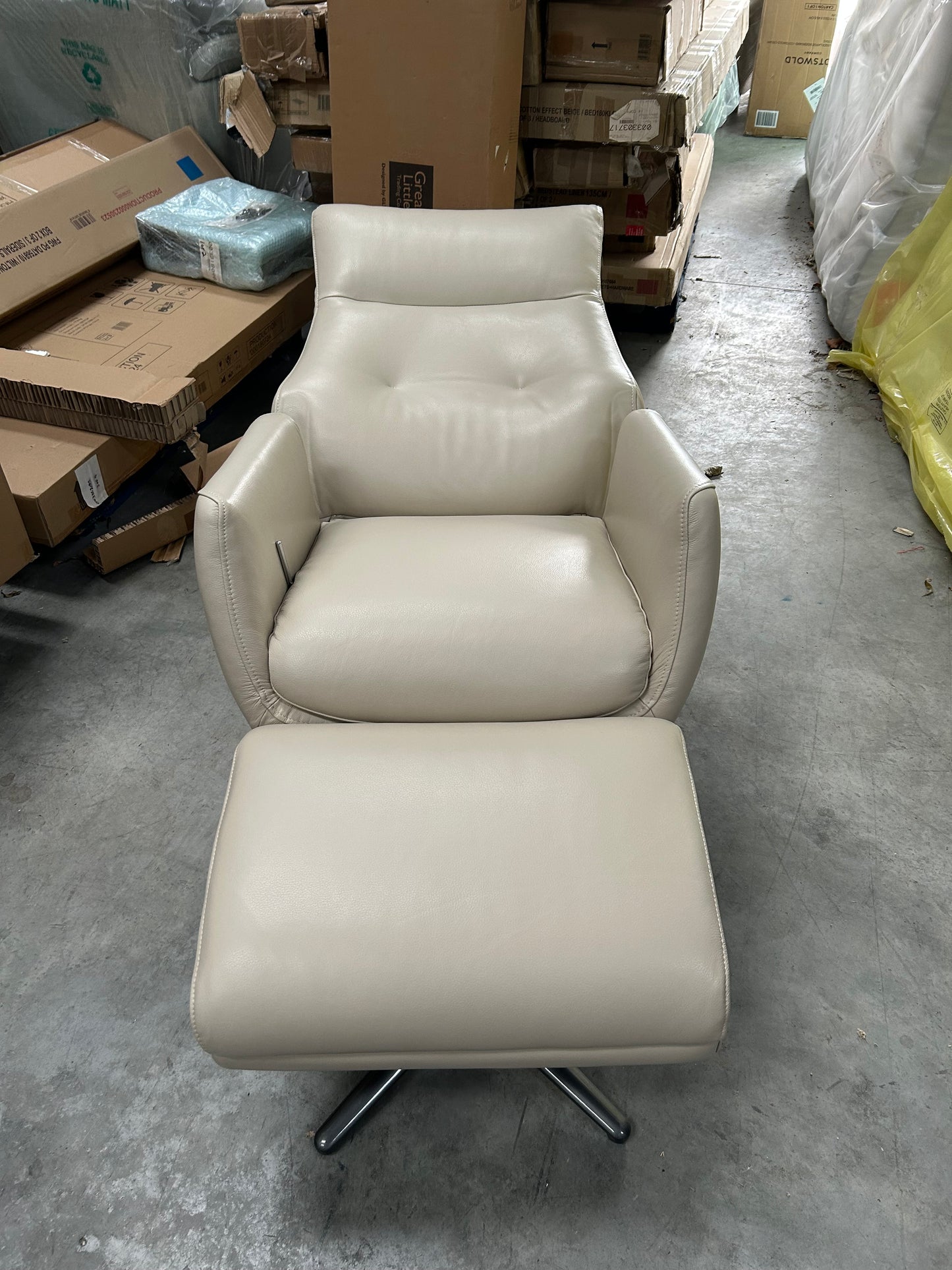 John Lewis Ease Leather Recliner Armchair and Footstool, Stone Leather