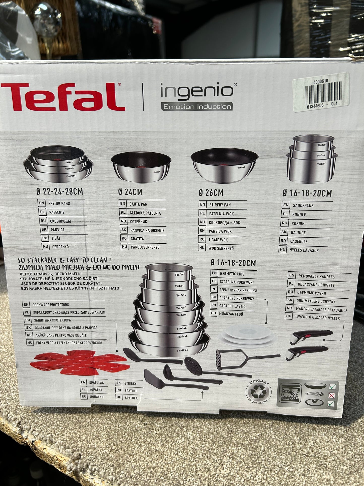 Tefal Ingenio Emotion Stainless Steel Pans, Lids & Utensils Set, 22 Piece