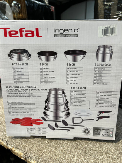 Tefal Ingenio Emotion Stainless Steel Pans, Lids & Utensils Set, 22 Piece
