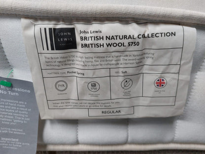 John Lewis Double Mattress British Natural Collection Wool 5750 Regular Tension