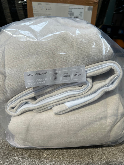 John Lewis Velvet Chenille Pair Heavyweight Thermal Lined Eyelet Curtains, Chalk Cream, W167 x Drop 182cm