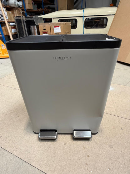 John Lewis 2 Section Recycling Bin, with Handles, 60L, Grey