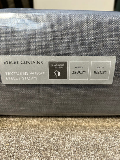 John Lewis Textured Weave Pair Blackout Lined Eyelet Curtains, Storm, W228 x Drop 182cm