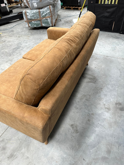 John Lewis Barbican Medium 2 Seater Leather Sofa, Light Leg, Demetra Light Tan
