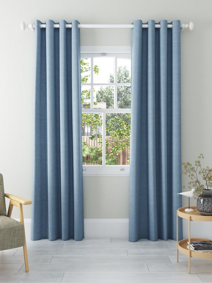 John Lewis Textured Weave Pair Blackout Lined Eyelet Curtains, Blue, W228 x Drop 182cm