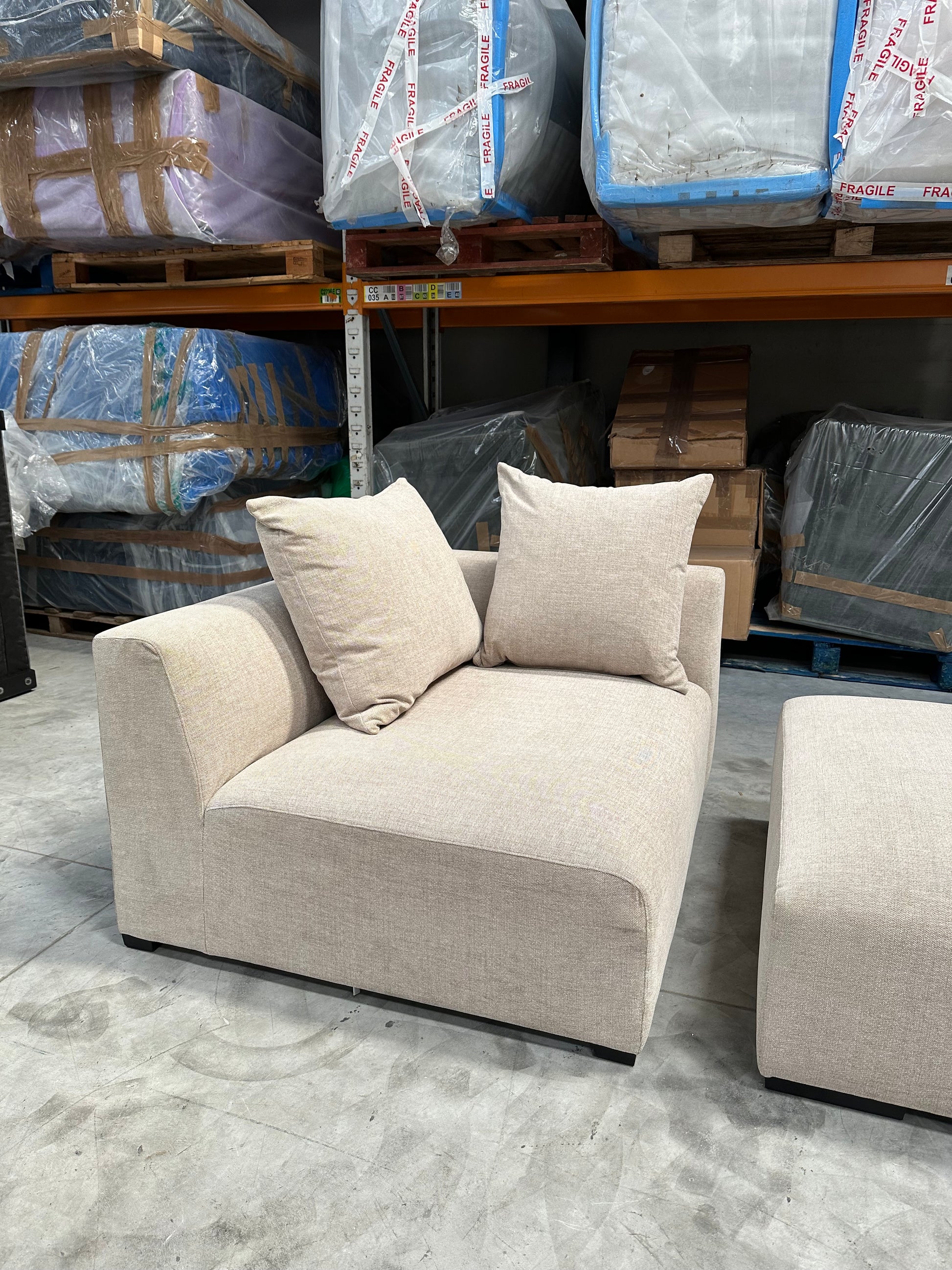 John Lewis Tokyo RHF Large Modular Arm Unit and Footstool Natural