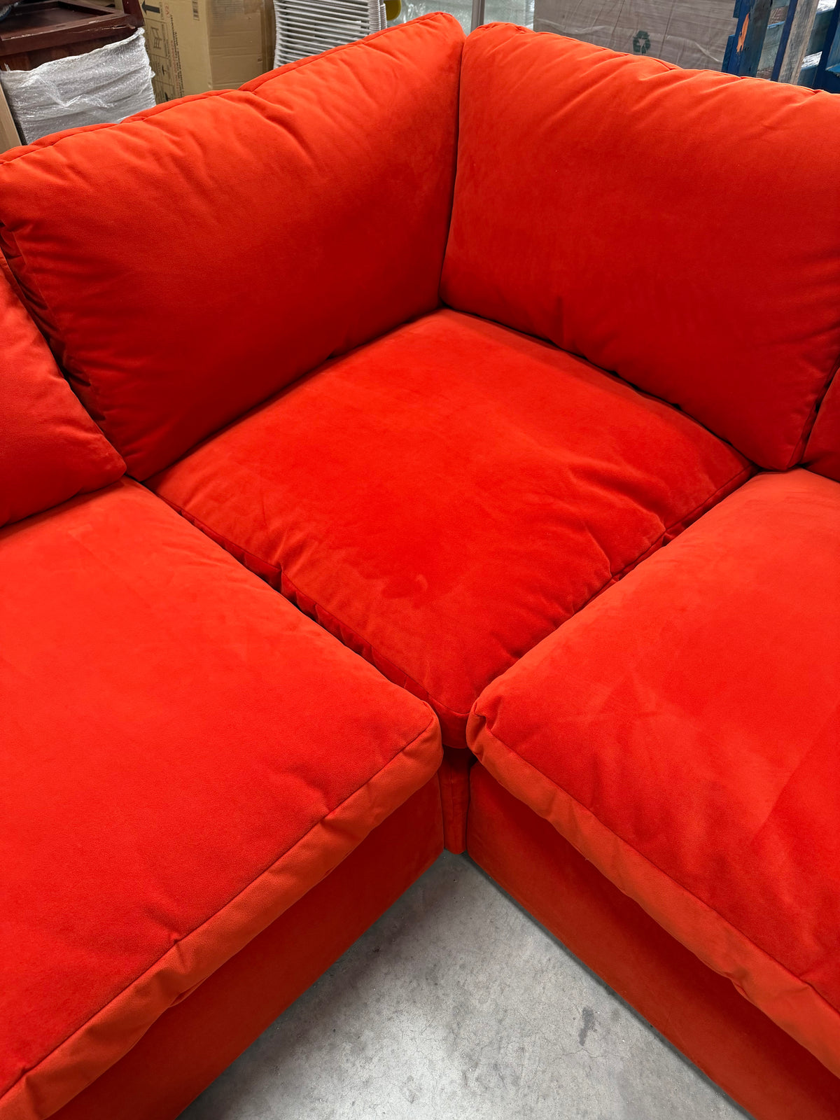 John Lewis Mellow LHF Corner Sofa  Plush Velvet Paprika Easy Clean