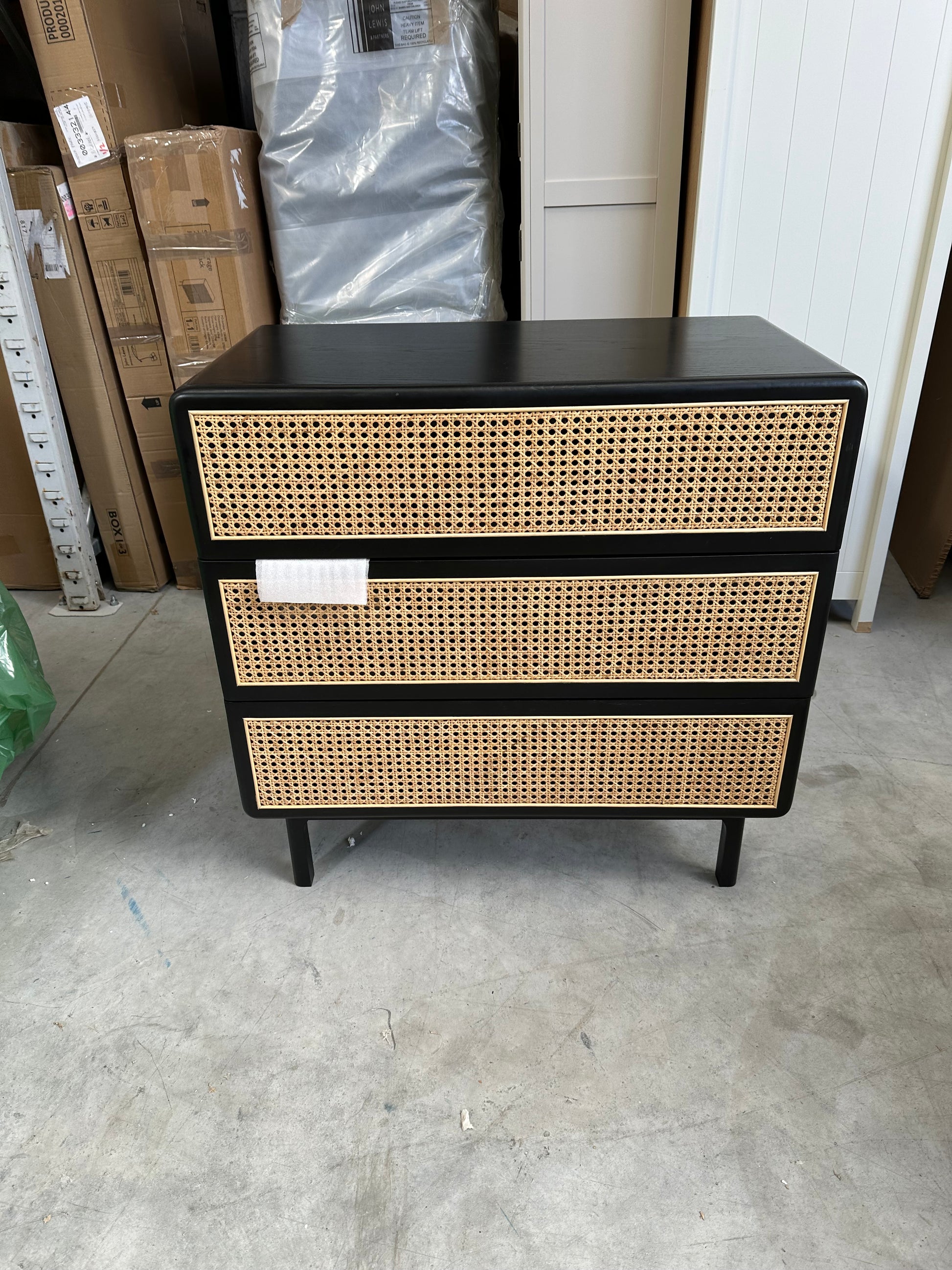 John Lewis Rattan 3 Drawer Chest, Black