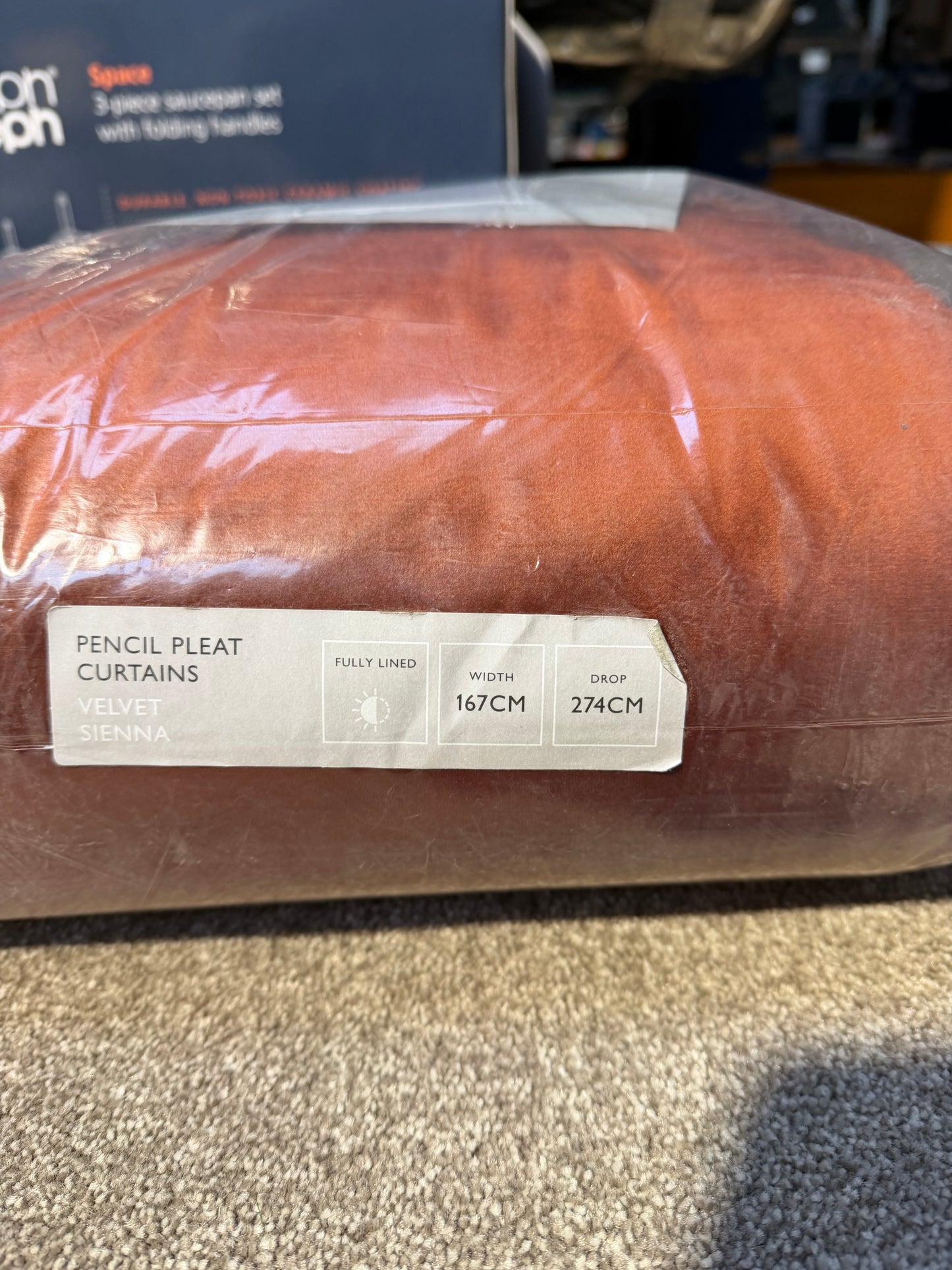 John Lewis Velvet Pair Lined Pencil Pleat Curtains, Sienna, W167 x Drop 274cm