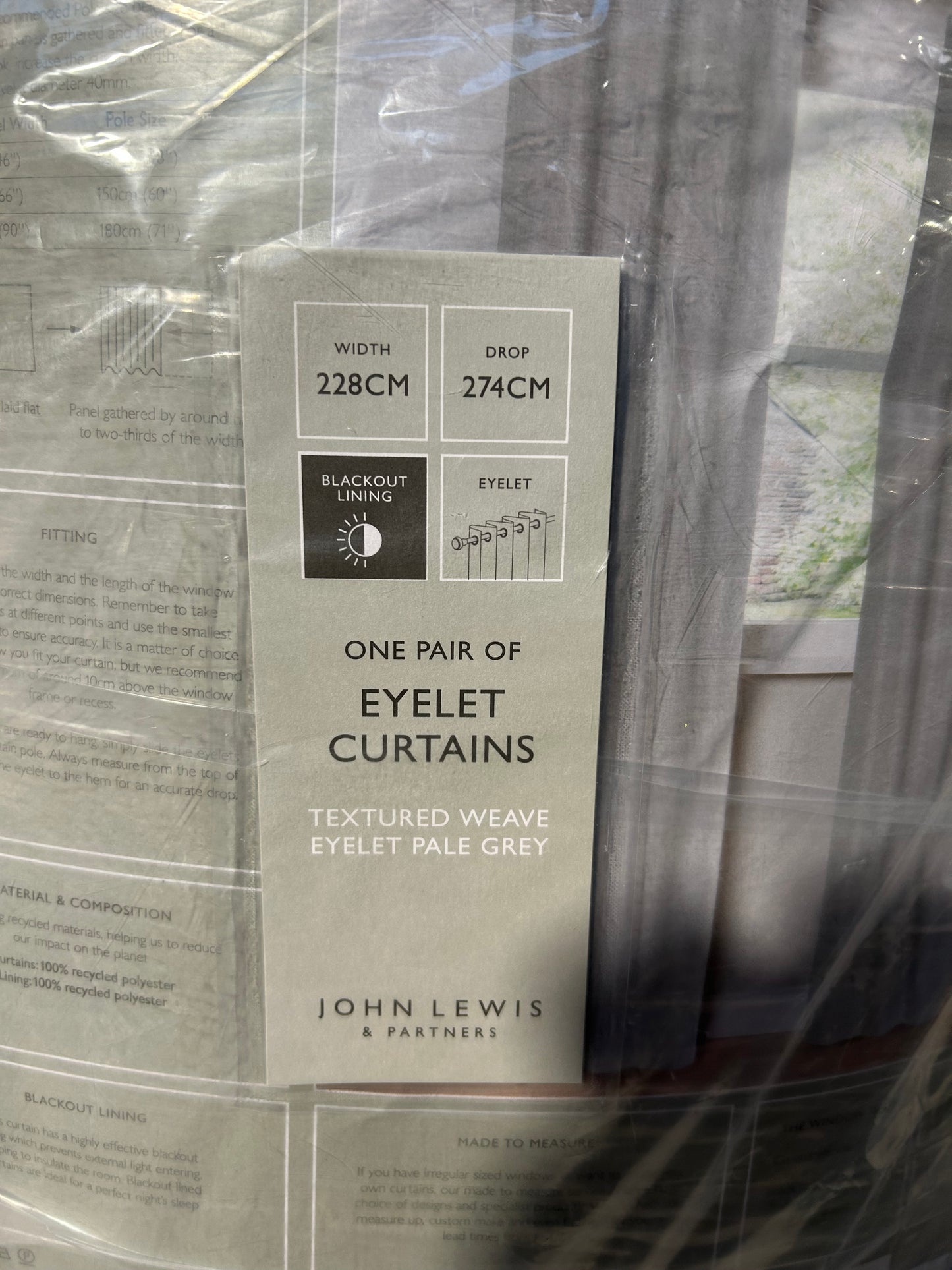 John Lewis Textured Weave Pair Blackout Lined Eyelet Curtains, Pale Grey, W228 x Drop 274cm