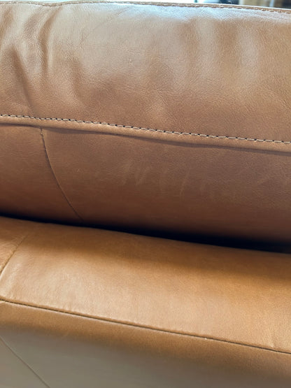 John Lewis Camden Small 2 Seater Leather Sofa, Light Leg, Premium Caramel