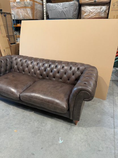 John Lewis Cromwell Chesterfield Grand 4 Seater Leather Sofa, Dark Leg Demetra Charcoal