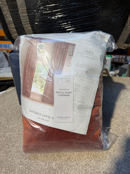 John Lewis Velvet Pair Lined Pencil Pleat Curtains, Sienna, W167 x Drop 274cm