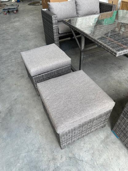 John Lewis Alora Cube 6-Seater Garden Dining Table, Sofas & Stools Set, Brown/Grey