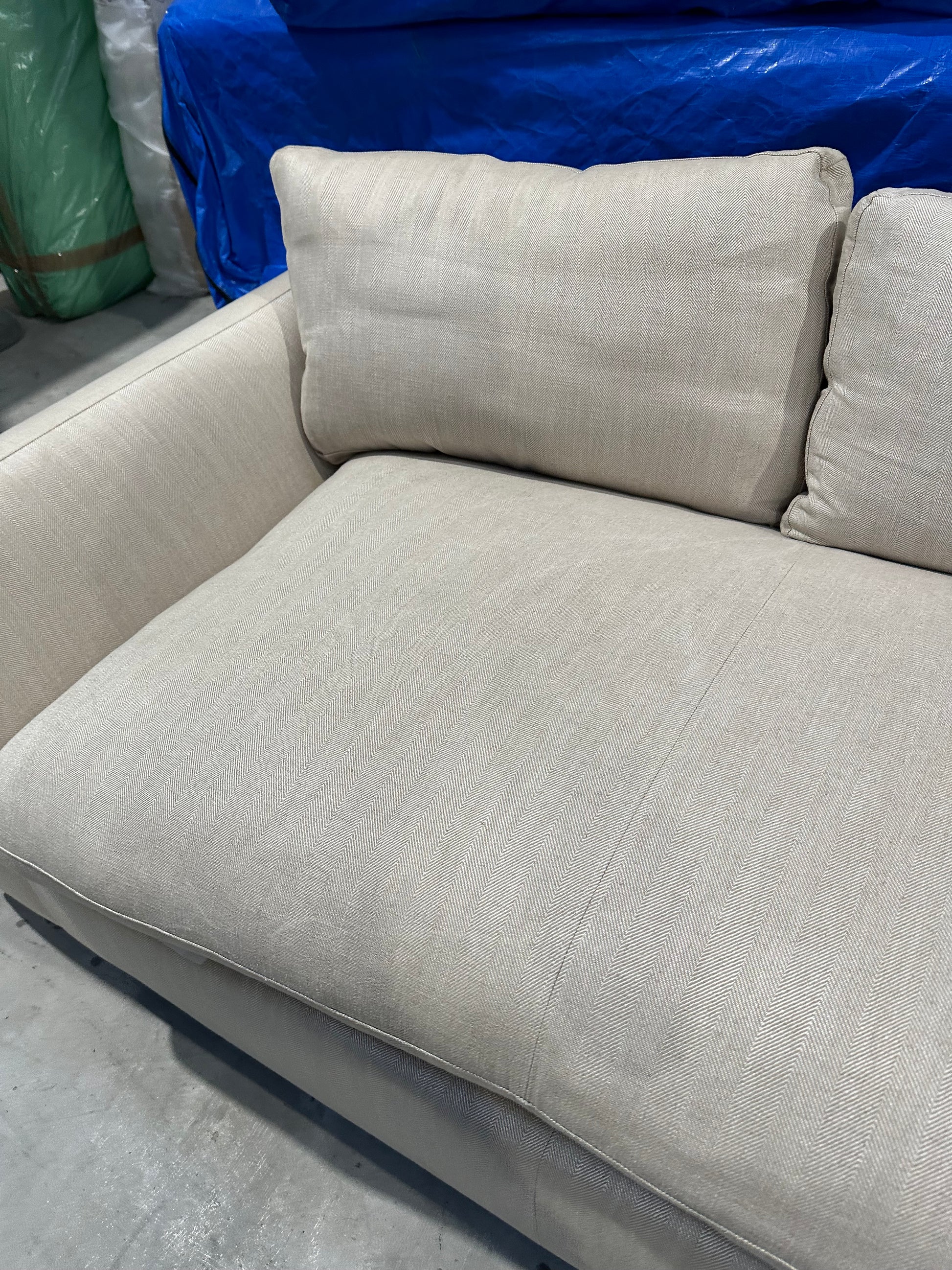 John Lewis Tortona RHF Chaise Sofa Premium Herringbone Fabric Light Legs Natural