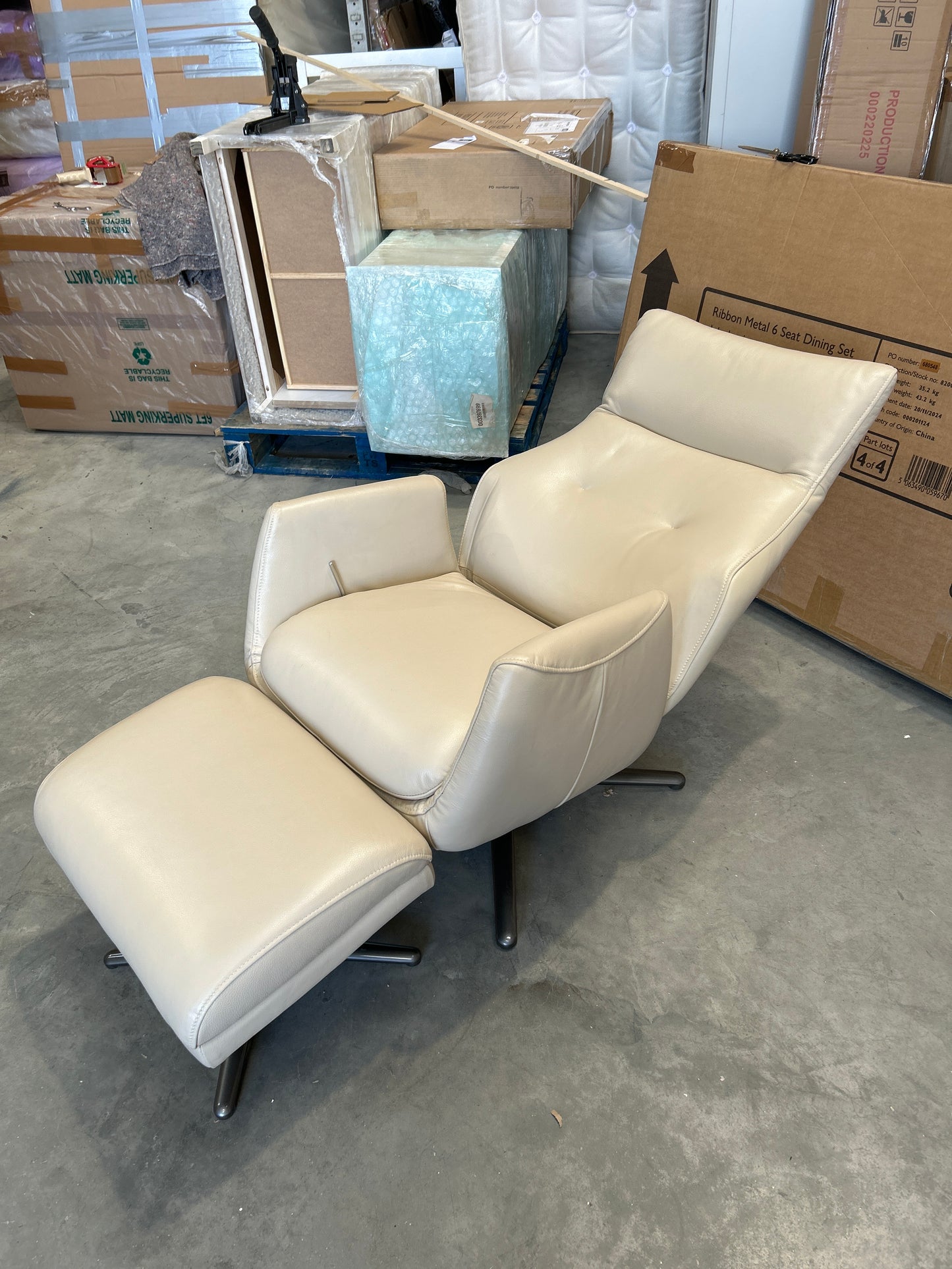 John Lewis Ease Leather Recliner Armchair and Footstool, Stone Leather