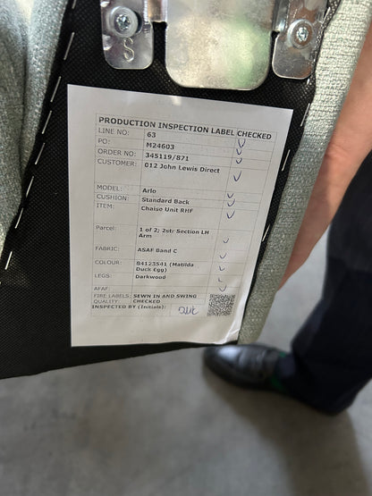 John Lewis Arlo RHF Chaise Sofa Dark Leg Duck Egg Matilda